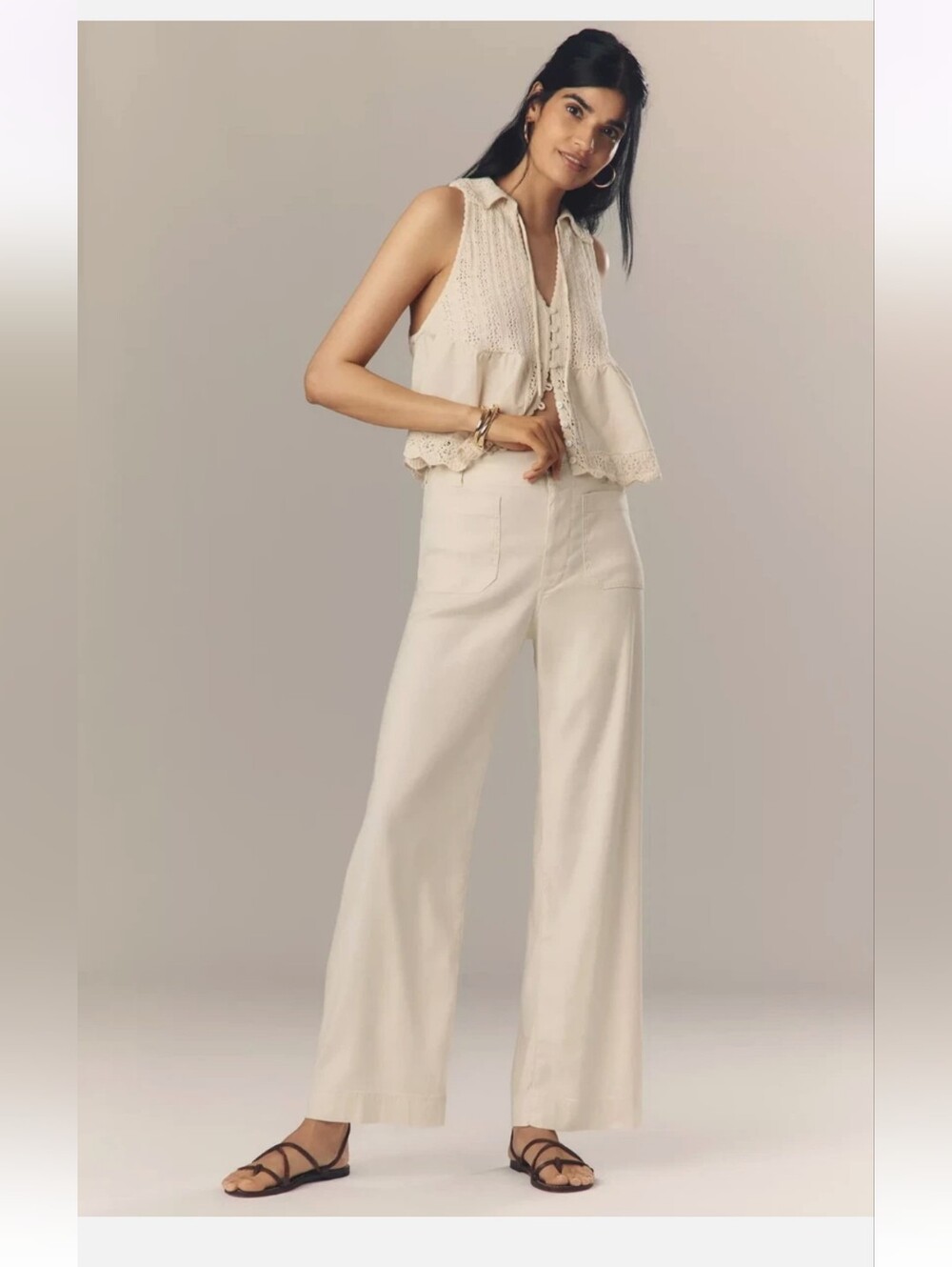 Anthropologie Maeve The Colette Cropped Wide-Leg Linen Pants Size 25 EUC